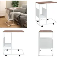 vidaXL Table d'appoint avec roulettes Blanc 55x36x63,5 cm Bois composite - Table d'appoint - Tables d'appoint - Table basse - Table de salon