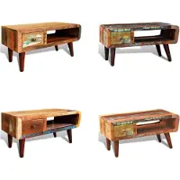 vidaXL Table basse à bords arrondis 1 tiroir Vieux bois - Table - Tables - Tables basses