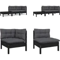 vidaXL Ensemble de salon de jardin 3 pièces avec coussins noir pin massif - Ensemble de salon de jardin - Ensemble de salon de jardin - Ensemble de meubles de jardin