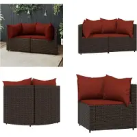 vidaXL Canapés d'angle de jardin avec coussins 2 pcs. Poly Rattan marron - Canapé d'angle - Canapés d'angle - Canapé - Canapé d'extérieur