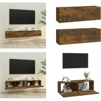 vidaXL Armoires murales TV 2 pcs. Chêne fumé 100x30x30 cm Bois composite - Meuble TV mural - Meubles TV muraux - Meuble TV