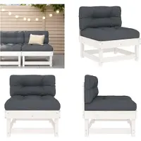 vidaXL Canapé central avec coussin Blanc Pin massif - Canapé central - Canapé central - Canapé de jardin - Canapé d'extérieur