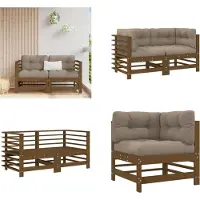 vidaXL Canapés d'angle avec coussins 2 pcs. Pin massif Honey Brown - Canapé d'angle - Canapés d'angle - Canapé de jardin - Canapé d'extérieur - Canapé d'extérieur