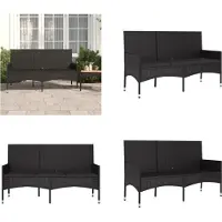 vidaXL Banc de jardin 3 places avec coussins noir Poly rotin - Banc de jardin - Banc - Banc extérieur