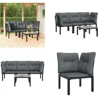 vidaXL 4 pcs. Garden Lounge Set Noir et Gris Poly Rattan - Garden Lounge Set - Garden Lounge Sets - Lounge Set - Garden Lounge Set