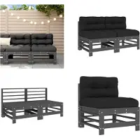 vidaXL Canapé central avec coussin 2 pcs. Grau Massivholz Kiefer - Canapé central - Canapé central - Canapé de jardin - Outdoor Sofa