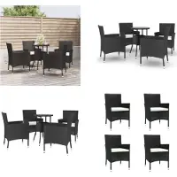 vidaXL 5 pcs. Set de jardin Bistro avec coussins noir Poly Rattan - Garten Bistro Set - Garten Bistro Sets - Bistro Set - Gartenmöbel Set