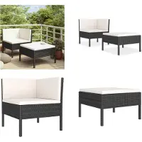 vidaXL Ensemble de salon de jardin 2 pièces avec coussins Poly rotin noir - Ensemble de meubles de jardin - Ensemble de jardin - Garniture de jardin