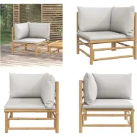 vidaXL Canapé d'angle de jardin avec coussins gris clair en bambou - Canapé d'angle de jardin - Canapé d'angle extérieur - Canapé d'angle terrasse