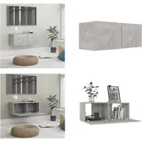 vidaXL Armoire TV gris béton 80x30x30 cm Bois composite - Armoire TV - Meubles TV - Sideboard