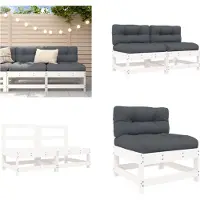 vidaXL Canapé central avec coussin 2 pcs. Blanc Pin massif - Canapé central - Canapé central - Canapé de jardin - Canapé d'extérieur