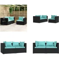vidaXL 3 pcs. Garden Lounge Set with Cushion Black Poly Rattan - Garden Lounge Set - Garden Lounge Sets - Sofa And Table - Terrassen-Lounge-Set