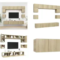 vidaXL 8 pcs. Armoire TV Sonoma chêne bois composite - Ensemble d'armoires TV - Ensembles d'armoires TV - Ensembles d'armoires TV suspendues
