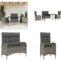 vidaXL Ensemble de jardin 4 pièces avec coussins Gris Poly rotin