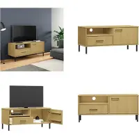vidaXL Armoire TV OSLO avec pieds métalliques Pin massif brun - Armoire TV - Meubles TV - Supports TV