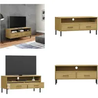 vidaXL Armoire TV OSLO avec pieds métalliques Pin massif brun - Armoire TV - Meubles TV - Supports TV