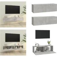 vidaXL Armoires murales TV 2 pcs. Betongrau 100x30x30 cm Holzwerkstoff - Meuble TV mural - Meubles TV muraux - Meuble TV
