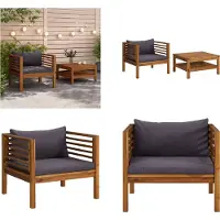 vidaXL Ensemble de canapé de jardin 2 pièces avec coussins gris foncé en bois d'acacia - Ensemble de salon de jardin - Ensemble de salon de jardin - Ensemble de salon en bois