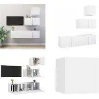 vidaXL 4 pcs. Set d'armoire TV Blanc Bois composite - Ensemble d'armoires TV - Ensemble d'armoires TV - Ensemble d'armoires TV suspendues