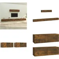 vidaXL 6 pcs. Set d'armoire TV chêne fumé bois composite - Ensemble d'armoires TV - Ensembles d'armoires TV - Meuble-paroi