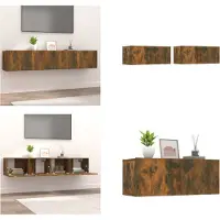 vidaXL Armoires TV 2 pcs. Chêne fumé 80x30x30 cm Bois composite - Armoire TV - Meubles TV - Support TV