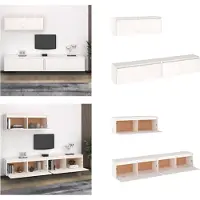 vidaXL Armoires TV 3 pcs. Blanc Pin massif - Armoire TV - Armoires TV - Armoire TV en bois - Armoire suspendue