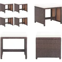 vidaXL Tabouret de jardin 4 pièces avec coussins Poly rotin brun - Tabouret - Repose-pieds - Repose-pieds