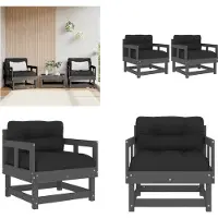 vidaXL Chaises de jardin avec coussin 2 pcs. Gris Pin massif - Chaise de jardin - Chaises de jardin - Chaise d'extérieur - Chaise de terrasse