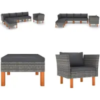 vidaXL 7 pcs. Garden Lounge Set Poly Rotin et Bois d'Eucalyptus Gris - Set de Canapé de Jardin - Set de Meubles de Jardin - Set de Meubles de Jardin