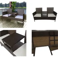 vidaXL Canapé de jardin 2 places avec table de thé Poly rotin Marron - Banc de jardin - Banc extérieur - Outdoor Bank