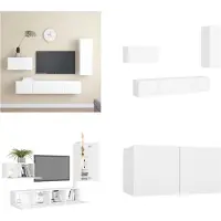 vidaXL 4 pcs. Set d'armoire TV Blanc Bois composite - Ensemble d'armoires TV - Ensemble d'armoires TV - Ensemble d'armoires TV suspendues