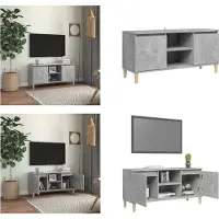 vidaXL Armoire TV avec pieds en bois massif gris béton 103,5x35x50 cm - Armoire TV - Armoires TV - Sideboards
