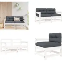 vidaXL Chaises de jardin avec coussin 2 pcs. Blanc Pin massif - Chaise de jardin - Chaises de jardin - Chaise d'extérieur - Chaise de terrasse