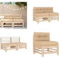 vidaXL Canapé central avec coussin 2 pcs. Pin massif - Canapé central - Canapé central - Canapé de jardin - Canapé d'extérieur