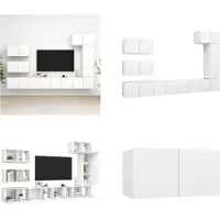 vidaXL 8 pcs. Set d'armoires TV Blanc Bois composite - Set d'armoires TV - Set d'armoires TV suspendues - Set d'armoires TV suspendues
