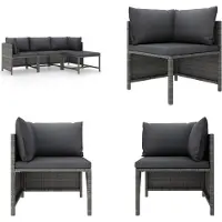 vidaXL Ensemble de salon de jardin 4 pièces avec coussins Poly rotin gris - Ensemble de canapés de jardin - Ensemble de canapés de jardin - Ensemble de canapés de jardin
