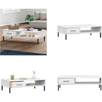 vidaXL Table basse OSLO avec pieds métalliques Blanc Pin massif - Table basse - Tables basses - Table d'appoint - Table de salon