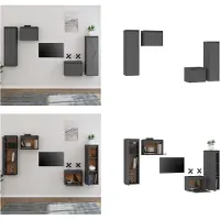 vidaXL Armoires TV 4 pcs. Gris Pin massif - Armoire TV - Armoires TV - Armoire TV en bois - Armoire suspendue