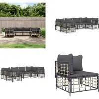 vidaXL 6 pcs. Garden Lounge Set with Coussins Anthracite Poly Rattan - Garden Lounge Set - Garden Lounge Sets - Lounge Set - Garden Meuble