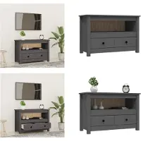 vidaXL Armoire TV Gris 79x35x52 cm Pin massif - Armoire TV - Armoire TV en bois - Meuble TV