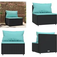 vidaXL Canapé central de jardin avec coussins noir poly rotin - Canapé central - Canapé - Canapé d'extérieur