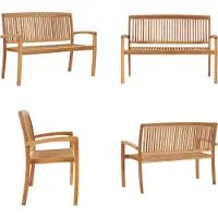 vidaXL Banc de jardin empilable 2 places 128,5 cm bois massif teck - Banc - Bancs - Banc de jardin