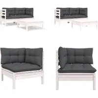 vidaXL Ensemble de salon de jardin 3 pièces avec coussins en pin massif blanc - Ensemble de salon de jardin - Ensemble de meubles de jardin