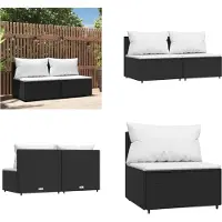 vidaXL Canapé central de jardin avec coussins 2 pcs. noir poly rotin - Canapé central - Canapé - Canapé d'extérieur