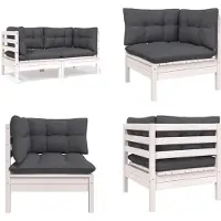 vidaXL Canapé de jardin 2 places avec coussins en pin massif blanc - Canapé de jardin 2 places - Canapé de jardin 2 places - Canapé d'angle en bois
