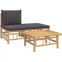 vidaXL Ensemble de salon de jardin 3 pièces avec coussins gris foncé en bambou