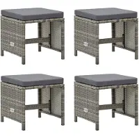 vidaXL Tabouret de jardin 4 pièces avec coussin d'assise Poly rotin gris