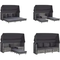 vidaXL Canapé-lit extensible 3 places avec toit Poly rotin Gris - Canapé-lit - Canapé-lit en rotin - Canapé-lit en rotin