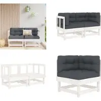 vidaXL Canapé d'angle avec coussins 2 pcs. Blanc Pin massif - Canapé d'angle - Canapé d'angle - Canapé de jardin - Outdoor Sofa
