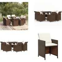 vidaXL 9 pcs. Salon de jardin avec coussins Poly Rotin Marron - Salon de jardin - Salon en poly rotin - Salon d'extérieur